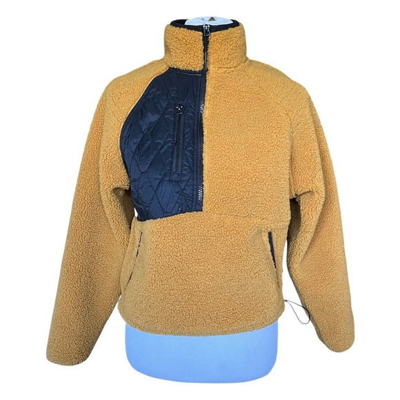 JoyLab 1/2 Zip Sherpa Pullover Sweatshirt Yellow Harvest Gold Women's Size XS - Picture 3 of 8